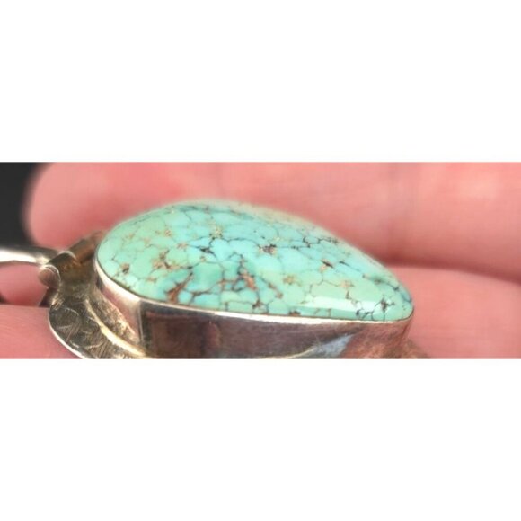 Vintage 925 Silver & Turquoise Pendant Southwestern Frame 13.8g Teardrop - Picture 5 of 11